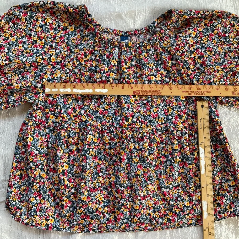 Old Navy Floral Babydoll Peplum Top Blouse Flutter Puff Sleeve Sz. L Cottagecore